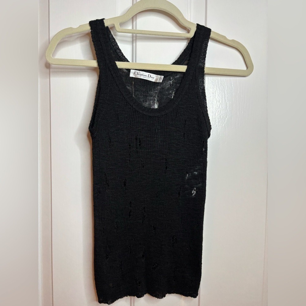 EUC Dior women's black hand distressed Tank Top size US 6